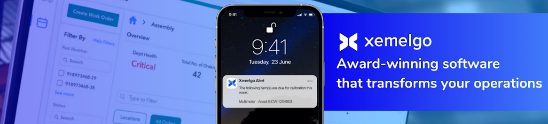 Xemelgo software interface showing mobile alert and dashboard view